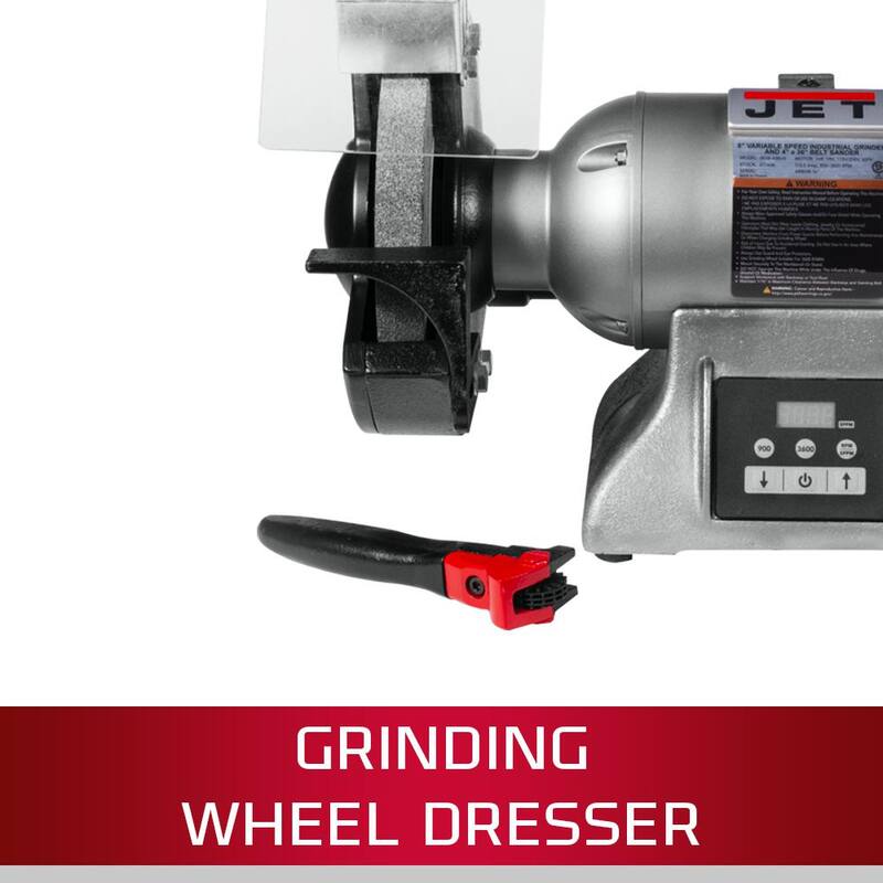 Amoladora industrial de velocidad variable combinada Jet de 8 pulgadas y lijadora de banda de 4 pulgadas x 36 pulgadas de 1HP 115 voltios, IBGB-436VS - 577436.