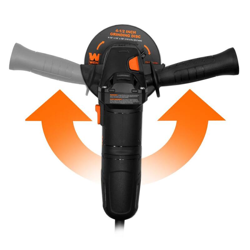 Rectificadora de ángulo con cable de 7.5 amperes de 4-1/2 pulgadas WEN con mango reversible, 3 discos de molienda y estuche de transporte - 94475.