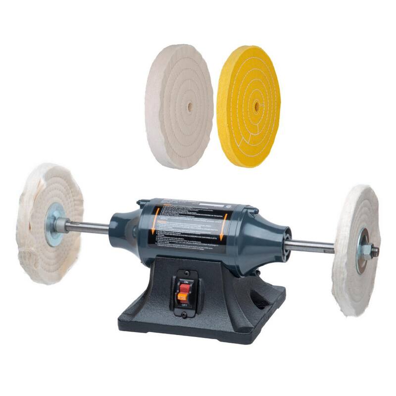 Pulidora de banco pesada POWERTEC de 8 pulgadas, 2/1 HP, 2.5 amperios con 2 ruedas espirales extras de pulido de hilo grueso - BF800C