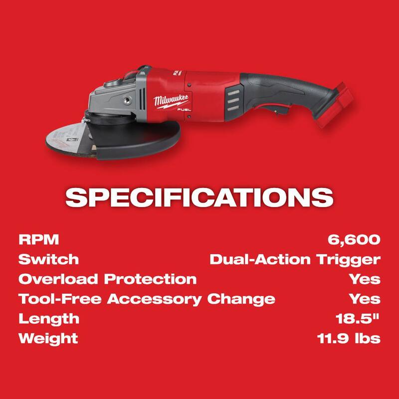 Amoladora angular inalámbrica Milwaukee M18 FUEL 18V de 7/9 pulgadas con batería de litio-ion XC de alta capacidad de 8.0Ah - 2785-20-48-11-1880
