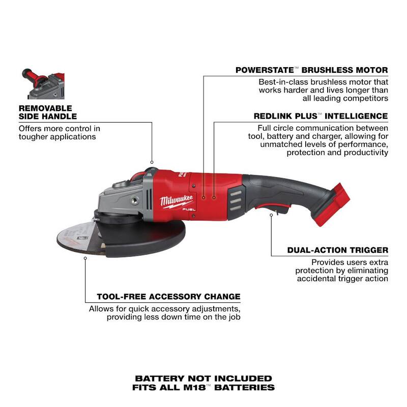 Amoladora angular inalámbrica Milwaukee M18 FUEL 18V de 7/9 pulgadas con batería de litio-ion XC de alta capacidad de 8.0Ah - 2785-20-48-11-1880