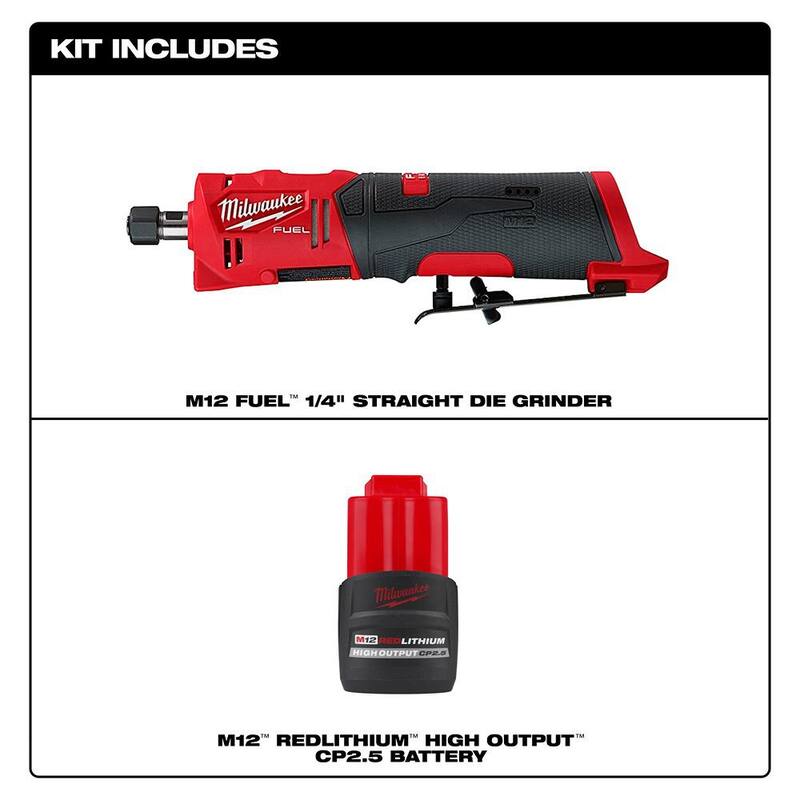 Molinillo recto inalámbrico Milwaukee M12 FUEL de 12V de iones de litio sin escobillas con paquete de batería de alto rendimiento CP 2.5 Ah - 2486-20-48-11-2425
