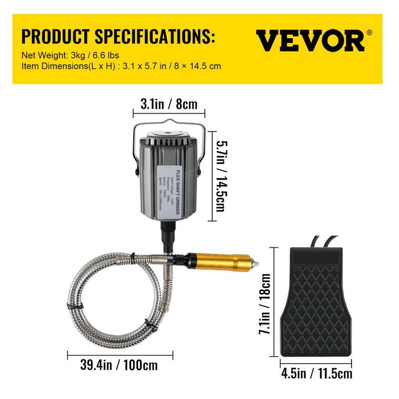 Amoladora con eje flexible VEVOR de 780 vatios con mandril de 1/4 de pulgada, pedal y velocidad de 500 a 25000 RPM para tallar, perforar y pulir - DMJMC780W-YJFS2LSV1