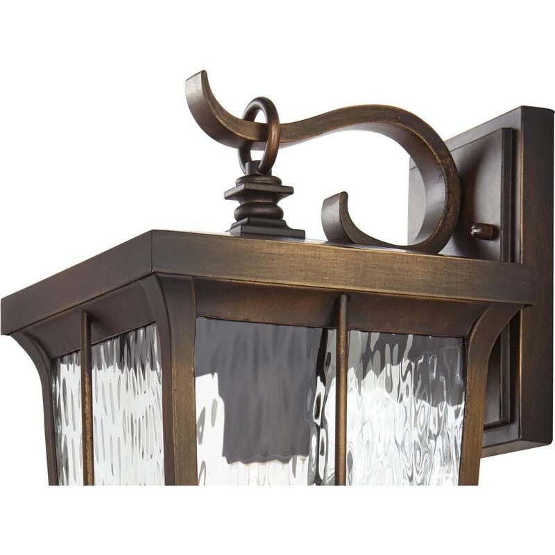 Colección de decoración para el hogar Barrington de 14 pulgadas. Lámpara de pared exterior con un solo foco, acabado en bronce dorado, con vidrio transparente de agua - 23482.