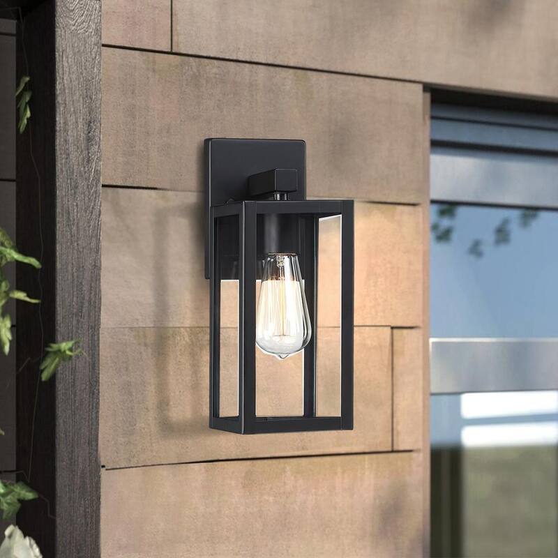 Hukoro Martin 13 pulg. 1-Luz Linterna de Pared Exterior de Color Negro Mate (Paquete de 2) - F87702-BK