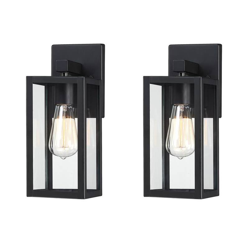Hukoro Martin 13 pulg. 1-Luz Linterna de Pared Exterior de Color Negro Mate (Paquete de 2) - F87702-BK