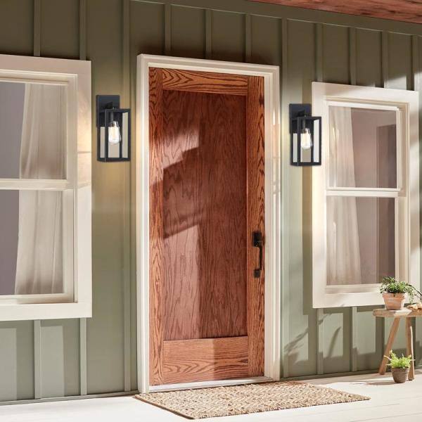 Hukoro Martin 13 pulg. 1-Luz Linterna de Pared Exterior de Color Negro Mate (Paquete de 2) - F87702-BK