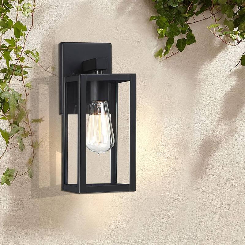 Hukoro Martin 13 pulg. 1-Luz Linterna de Pared Exterior de Color Negro Mate (Paquete de 2) - F87702-BK
