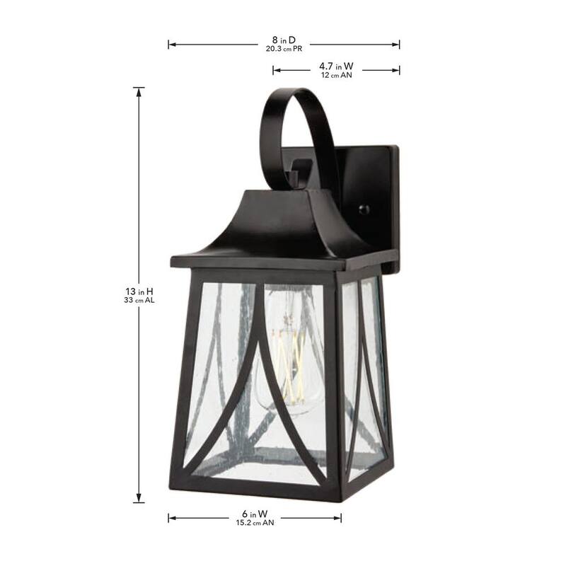 Lámpara de pared exterior Hampton Bay Drackert de 13 pulgadas con 1 luz, color negro mate con cableado, con vidrio semilla, no incluye bombilla - 28235