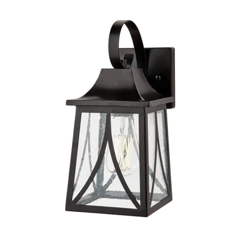 Lámpara de pared exterior Hampton Bay Drackert de 13 pulgadas con 1 luz, color negro mate con cableado, con vidrio semilla, no incluye bombilla - 28235