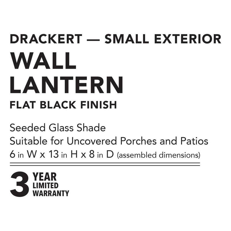 Lámpara de pared exterior Hampton Bay Drackert de 13 pulgadas con 1 luz, color negro mate con cableado, con vidrio semilla, no incluye bombilla - 28235
