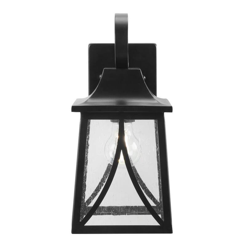Lámpara de pared exterior Hampton Bay Drackert de 13 pulgadas con 1 luz, color negro mate con cableado, con vidrio semilla, no incluye bombilla - 28235