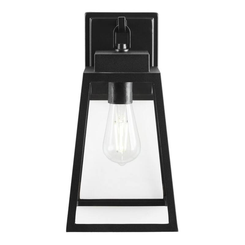 Linterna de pared exterior Hampton Bay Corbin Medium de 13 pulgadas, moderna, de un foco, con diseño cónico en color negro, con cableado duro y pantalla de cristal transparente - W2205-21