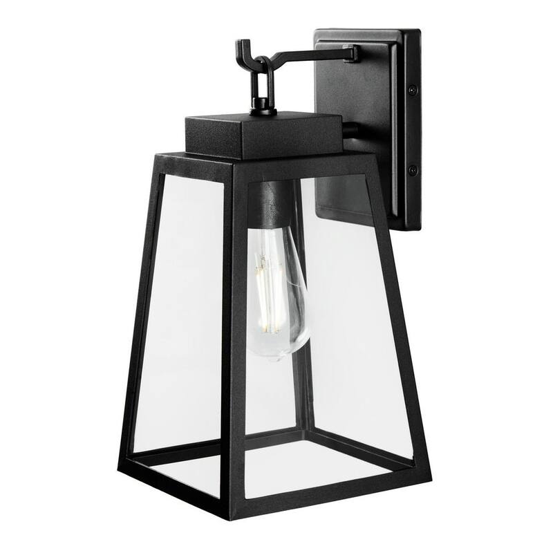 Linterna de pared exterior Hampton Bay Corbin Medium de 13 pulgadas, moderna, de un foco, con diseño cónico en color negro, con cableado duro y pantalla de cristal transparente - W2205-21