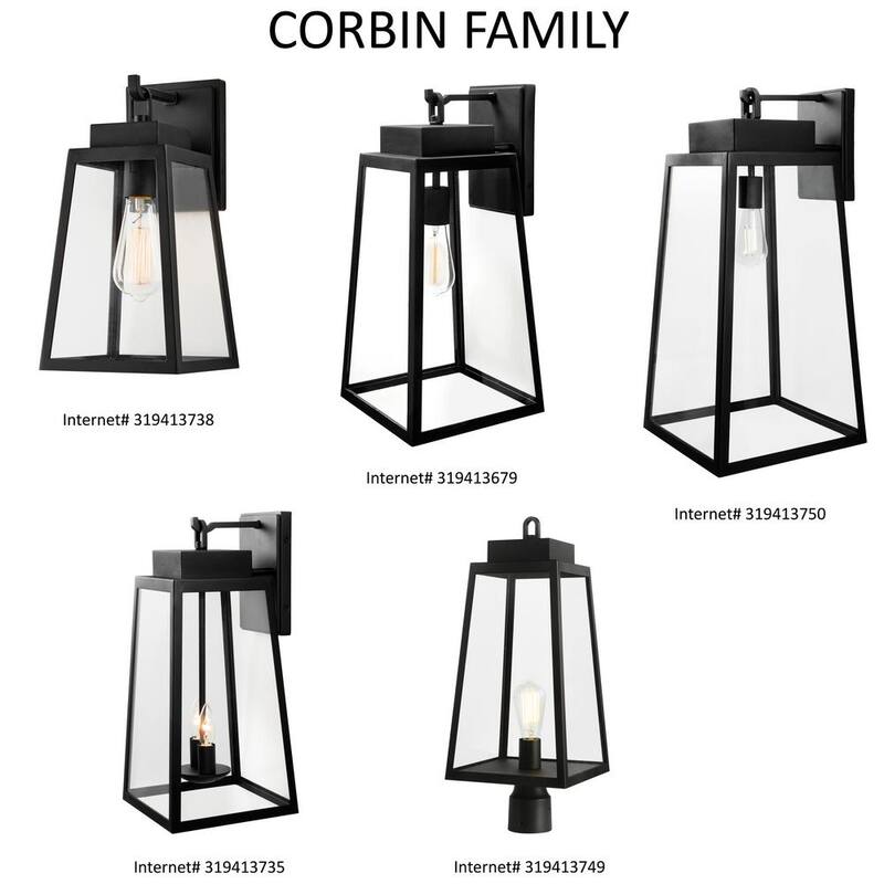 Linterna de pared exterior Hampton Bay Corbin Medium de 13 pulgadas, moderna, de un foco, con diseño cónico en color negro, con cableado duro y pantalla de cristal transparente - W2205-21