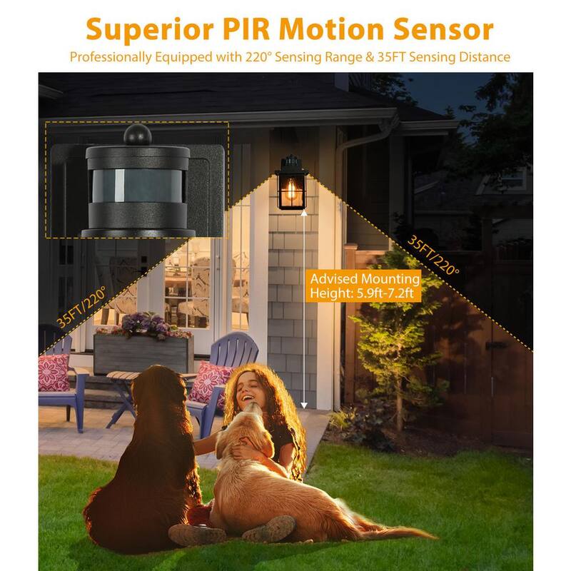 Lámpara de pared exterior moderna LNC con sensor de movimiento, Aplique negro de exteriores con 1 luz para porche, cochera, pérgola, cenador, jardín - NFZER3HD14745I8