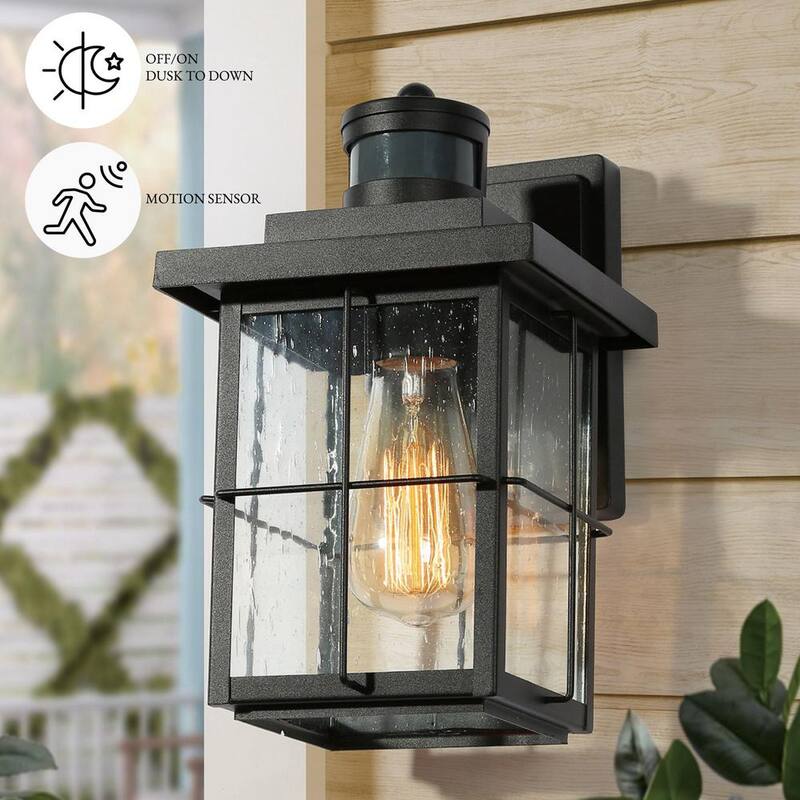 Lámpara de pared exterior moderna LNC con sensor de movimiento, Aplique negro de exteriores con 1 luz para porche, cochera, pérgola, cenador, jardín - NFZER3HD14745I8