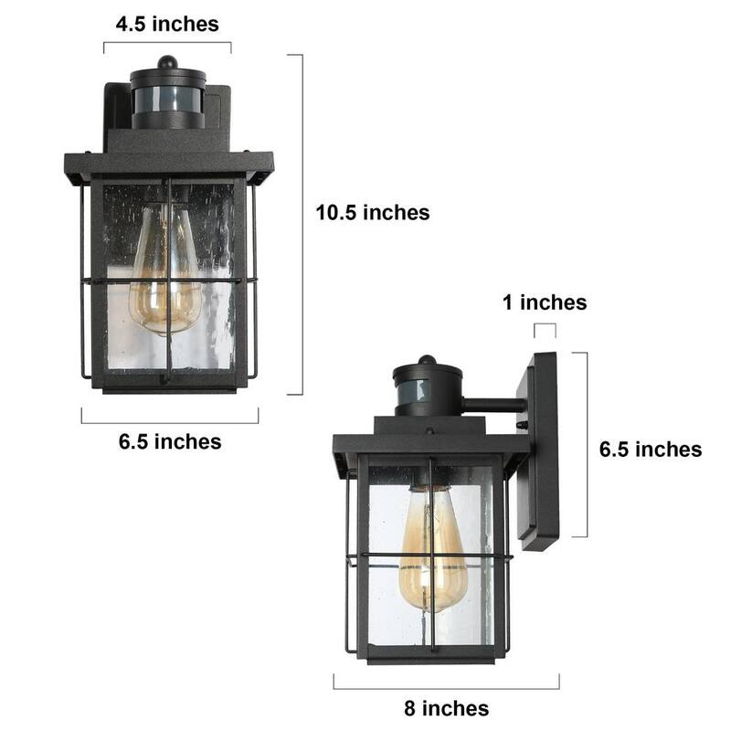 Lámpara de pared exterior moderna LNC con sensor de movimiento, Aplique negro de exteriores con 1 luz para porche, cochera, pérgola, cenador, jardín - NFZER3HD14745I8