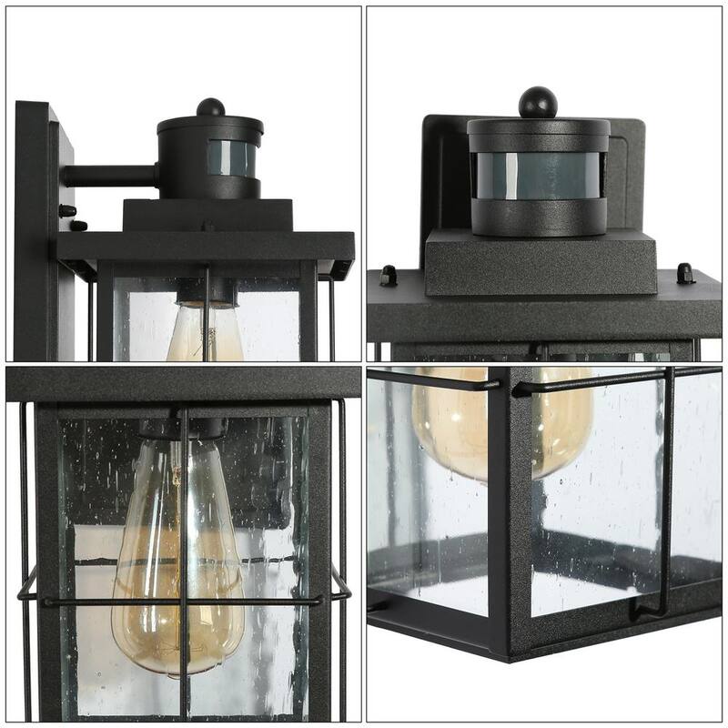 Lámpara de pared exterior moderna LNC con sensor de movimiento, Aplique negro de exteriores con 1 luz para porche, cochera, pérgola, cenador, jardín - NFZER3HD14745I8
