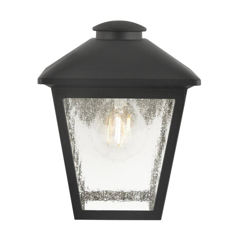 Luz de pared exterior con un candelero Hampton Bay Malena de 7.83 pulgadas y 1 luz en color negro con cableado duro y cristal claro con semillas - 5294503012