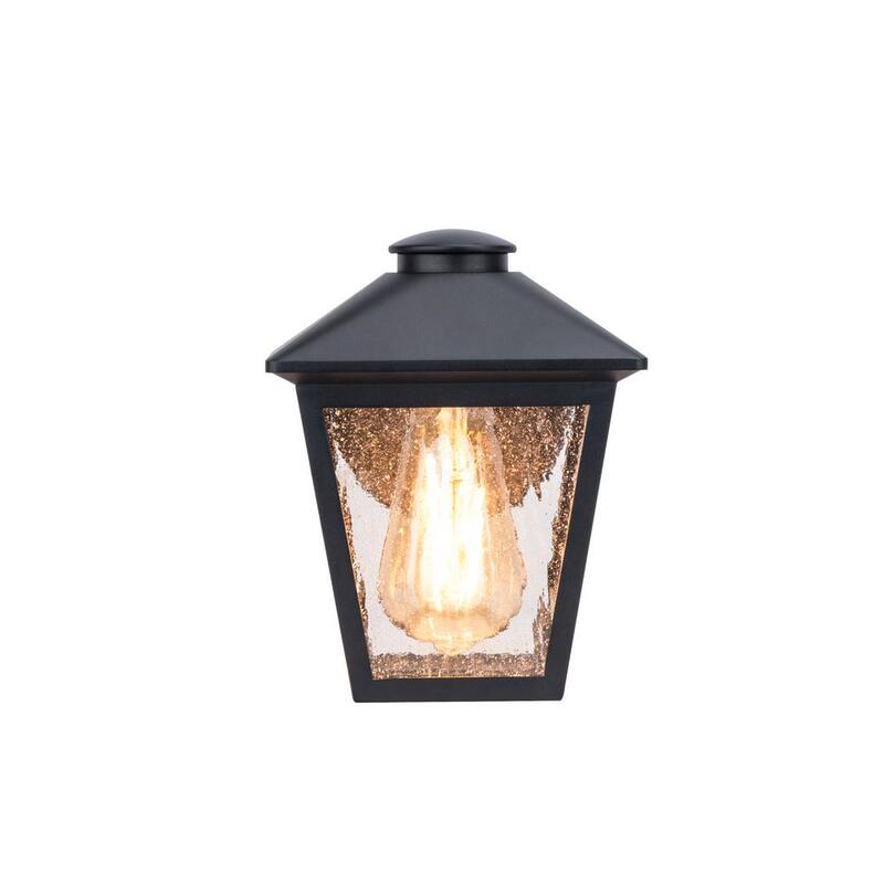 Luz de pared exterior con un candelero Hampton Bay Malena de 7.83 pulgadas y 1 luz en color negro con cableado duro y cristal claro con semillas - 5294503012