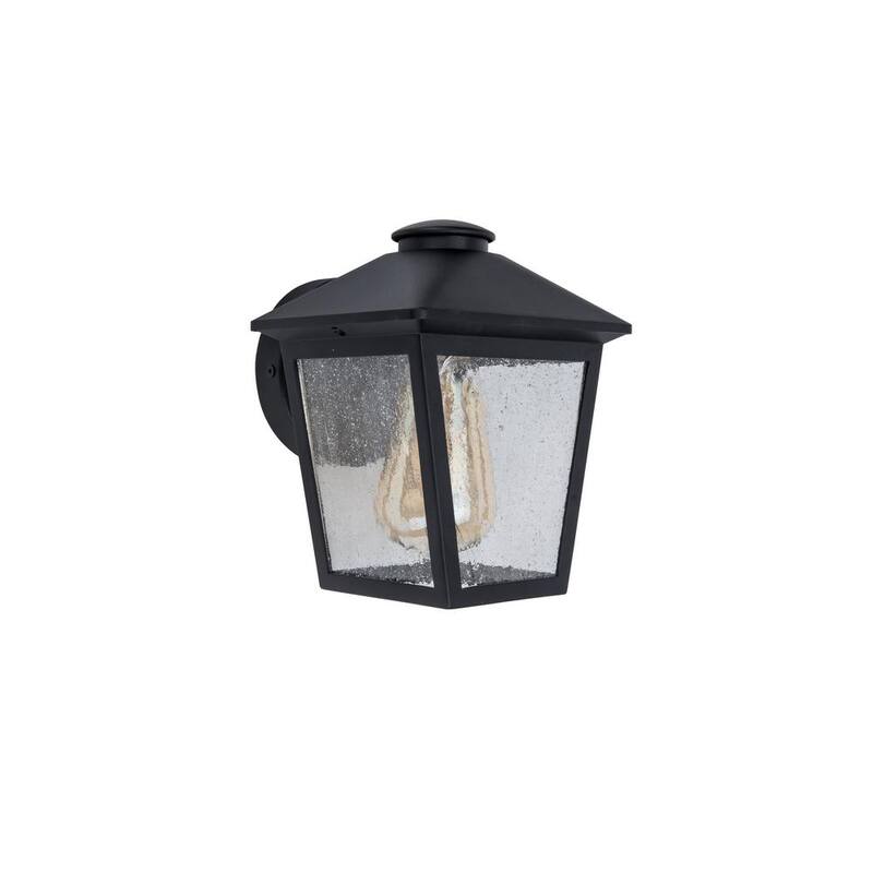 Luz de pared exterior con un candelero Hampton Bay Malena de 7.83 pulgadas y 1 luz en color negro con cableado duro y cristal claro con semillas - 5294503012