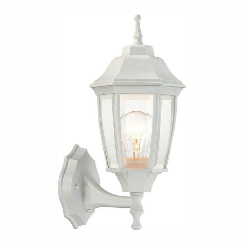 Lámpara de pared decorativa para exteriores Hampton Bay de amanecer a anochecer en color blanco de 14.37 pulgadas - G14796-WH.