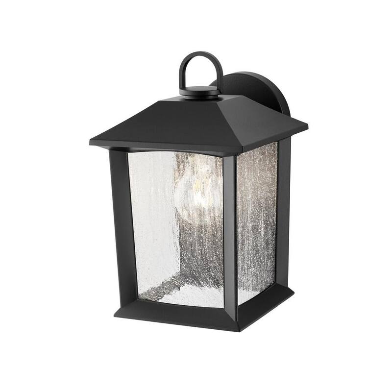 Luz de pared exterior Hampton Bay Ashton de 10.87 pulgadas con cableado duro, linterna de vidrio sembrado de 1 luz en color negro, sin foco incluido - 5284002012
