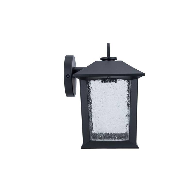 Luz de pared exterior Hampton Bay Ashton de 10.87 pulgadas con cableado duro, linterna de vidrio sembrado de 1 luz en color negro, sin foco incluido - 5284002012