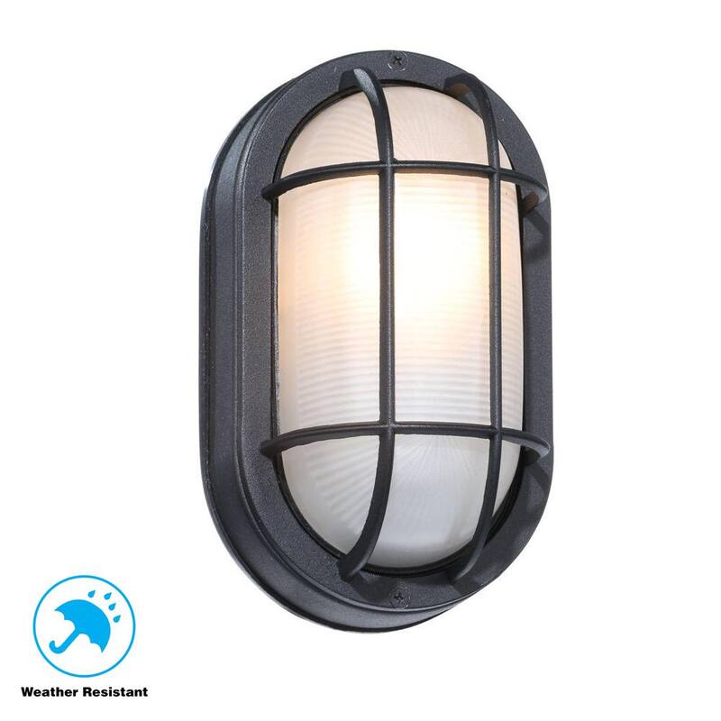 Lámpara de Pared Exterior Hampton Bay Oval Negra de 8.5 pulgadas con 1 Luz estilo Bulkhead - HB8822P-05