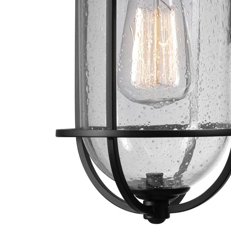 Lámpara de pared de granero negra Turner de Globe Electric para interior/exterior con vidrio transparente sembrado - 44308
