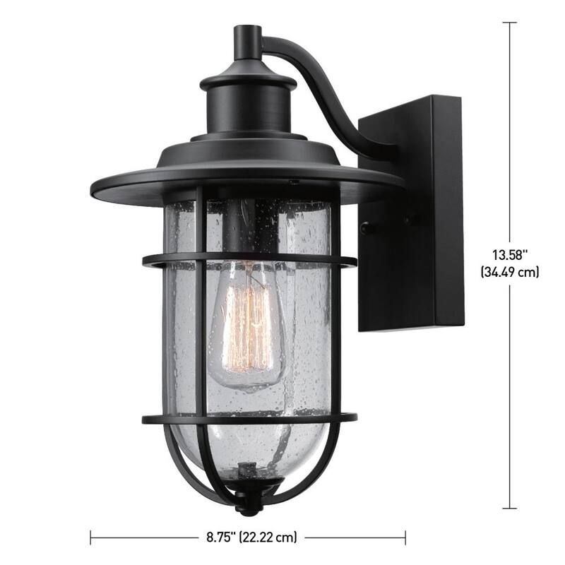 Lámpara de pared de granero negra Turner de Globe Electric para interior/exterior con vidrio transparente sembrado - 44308