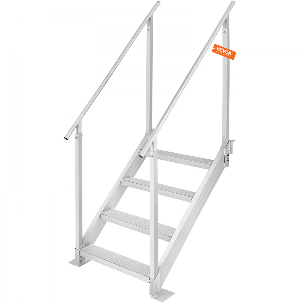 VEVOR Dock Ladder 4 Step, Dock Stairs 30''-38'' Adjustable Height, 500 lbs Load Capacity, Aluminum Pontoon Boat Ladder with Dual Handrails & Nonslip Rubber Mat for Ship/Lake/Pool/Marine Boarding - MTFSTWJFHXJD56RPMV0