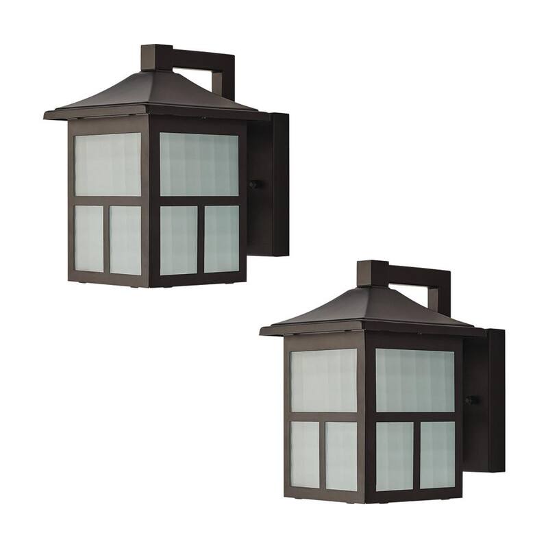Hampton Bay 8 in. Linterna de pared exterior con luz integrada LED negra, cableado duro, con vidrio texturizado esmerilado (paquete de 2) - BAL-012