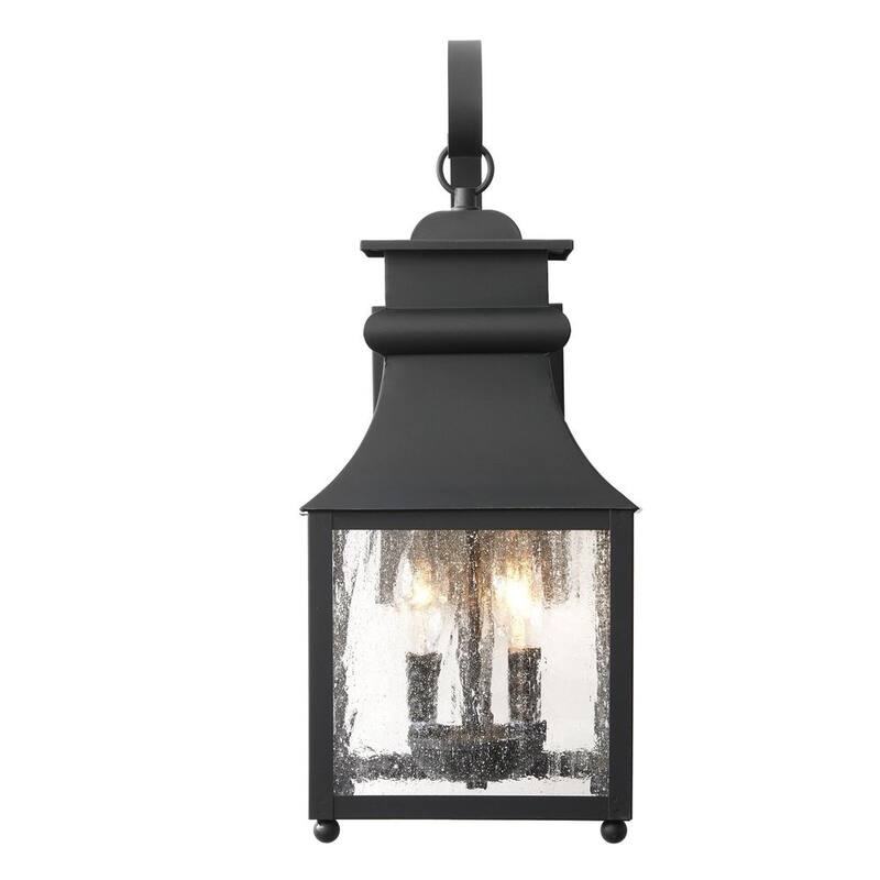 Colección de Decoradores para el Hogar Rainbrook 18 in. Aplique de luz de pared para exteriores de 2 luces en negro mate con vidrio sembrado - 13654