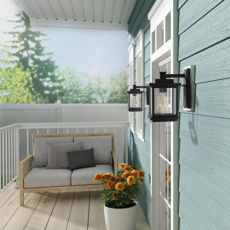 Lámpara de pared para exteriores LNC Square de 1 luz en color negro con pantalla de vidrio transparente, luz de pared exterior moderna para patio jardín - A03156