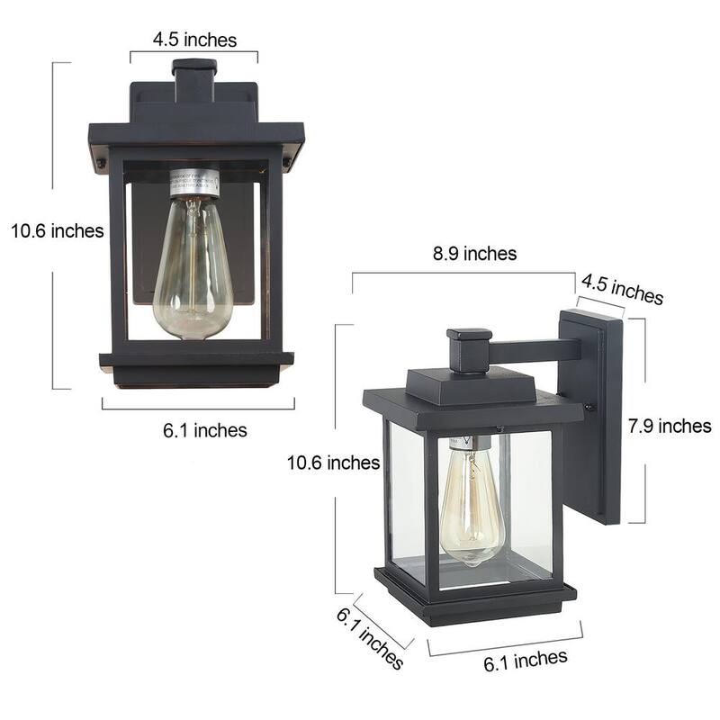 Lámpara de pared para exteriores LNC Square de 1 luz en color negro con pantalla de vidrio transparente, luz de pared exterior moderna para patio jardín - A03156