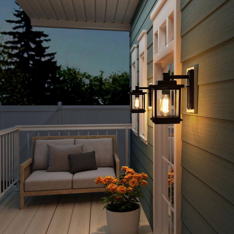 Lámpara de pared para exteriores LNC Square de 1 luz en color negro con pantalla de vidrio transparente, luz de pared exterior moderna para patio jardín - A03156