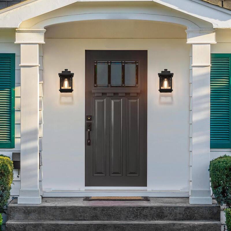 Lámpara de pared para exteriores LNC Square de 1 luz en color negro con pantalla de vidrio transparente, luz de pared exterior moderna para patio jardín - A03156
