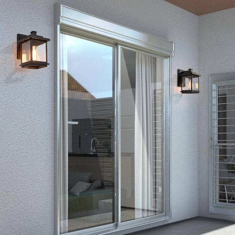 Lámpara de pared para exteriores LNC Square de 1 luz en color negro con pantalla de vidrio transparente, luz de pared exterior moderna para patio jardín - A03156