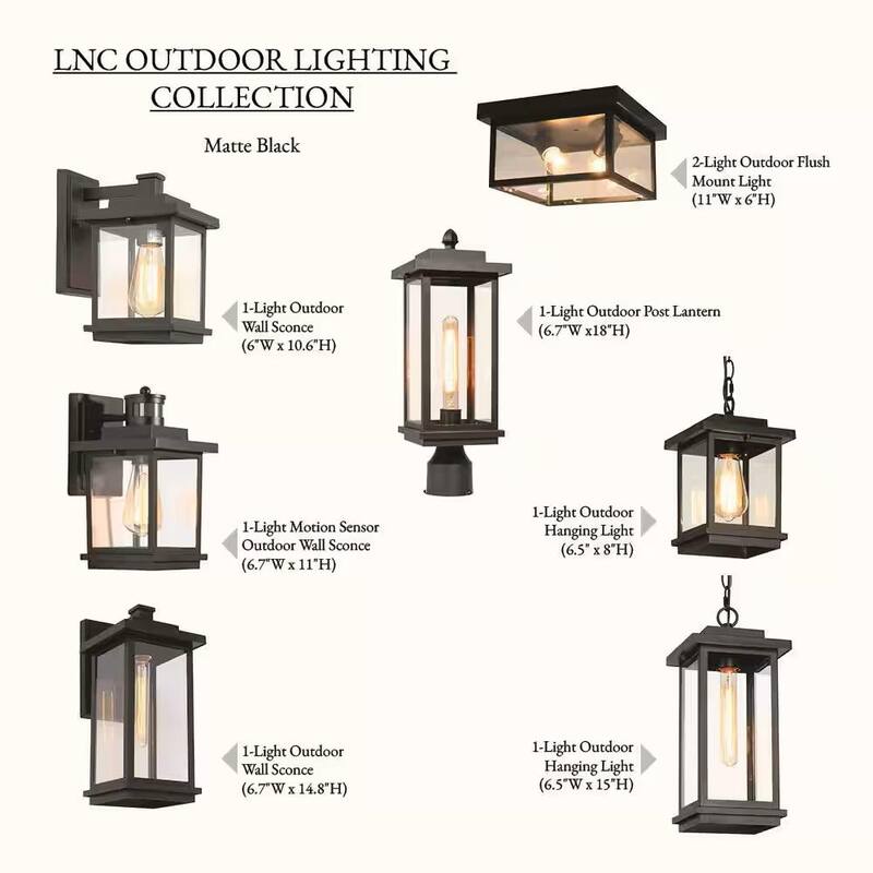 Lámpara de pared para exteriores LNC Square de 1 luz en color negro con pantalla de vidrio transparente, luz de pared exterior moderna para patio jardín - A03156
