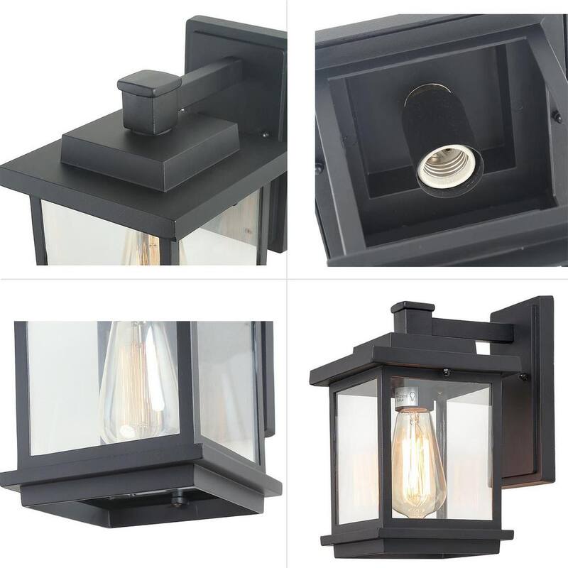 Lámpara de pared para exteriores LNC Square de 1 luz en color negro con pantalla de vidrio transparente, luz de pared exterior moderna para patio jardín - A03156