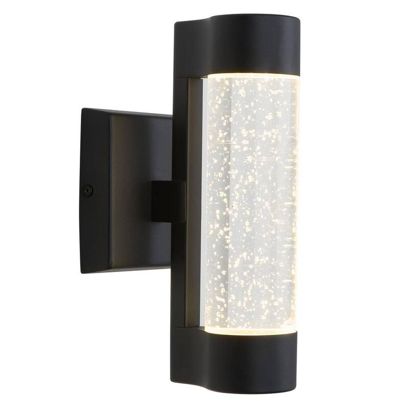 Colección de Decoradores para el Hogar Ansel 11.3 in. Luminaria de Pared Exterior para Garage y Porche con Vidrio de Burbujas Moderno en Negro Integrado con LED Cableado Duro en forma de Cilindro - Aplique de Pared AMP105-HDCBL