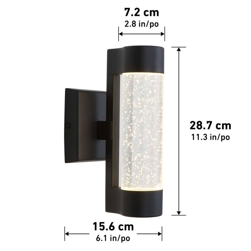 Colección de Decoradores para el Hogar Ansel 11.3 in. Luminaria de Pared Exterior para Garage y Porche con Vidrio de Burbujas Moderno en Negro Integrado con LED Cableado Duro en forma de Cilindro - Aplique de Pared AMP105-HDCBL