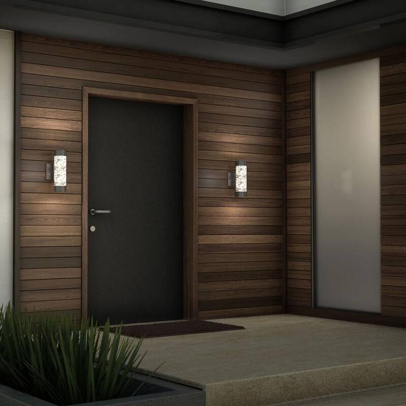 Colección de Decoradores para el Hogar Ansel 11.3 in. Luminaria de Pared Exterior para Garage y Porche con Vidrio de Burbujas Moderno en Negro Integrado con LED Cableado Duro en forma de Cilindro - Aplique de Pared AMP105-HDCBL