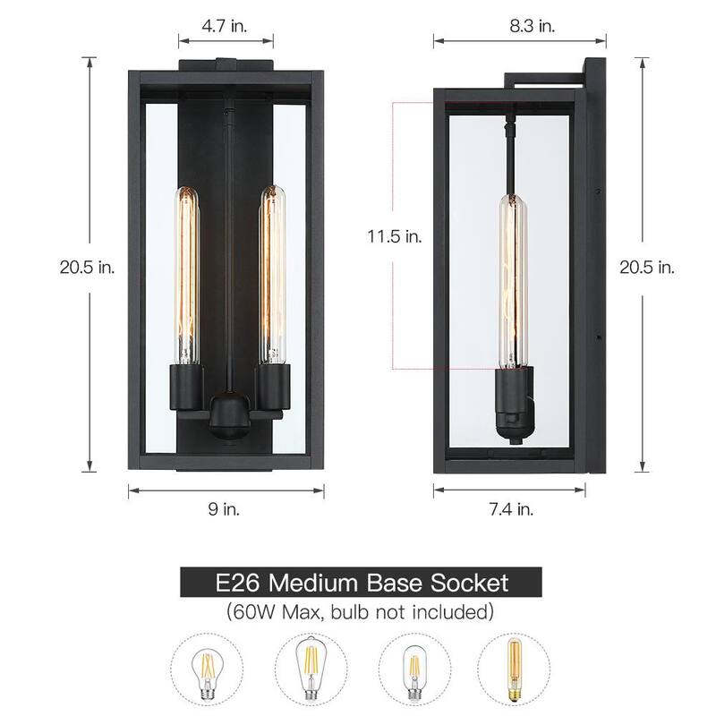 VERDADERO FIN Trevot Lámpara de pared exterior negra moderna de 2 luces de 20.5 pulgadas - TD40020OT