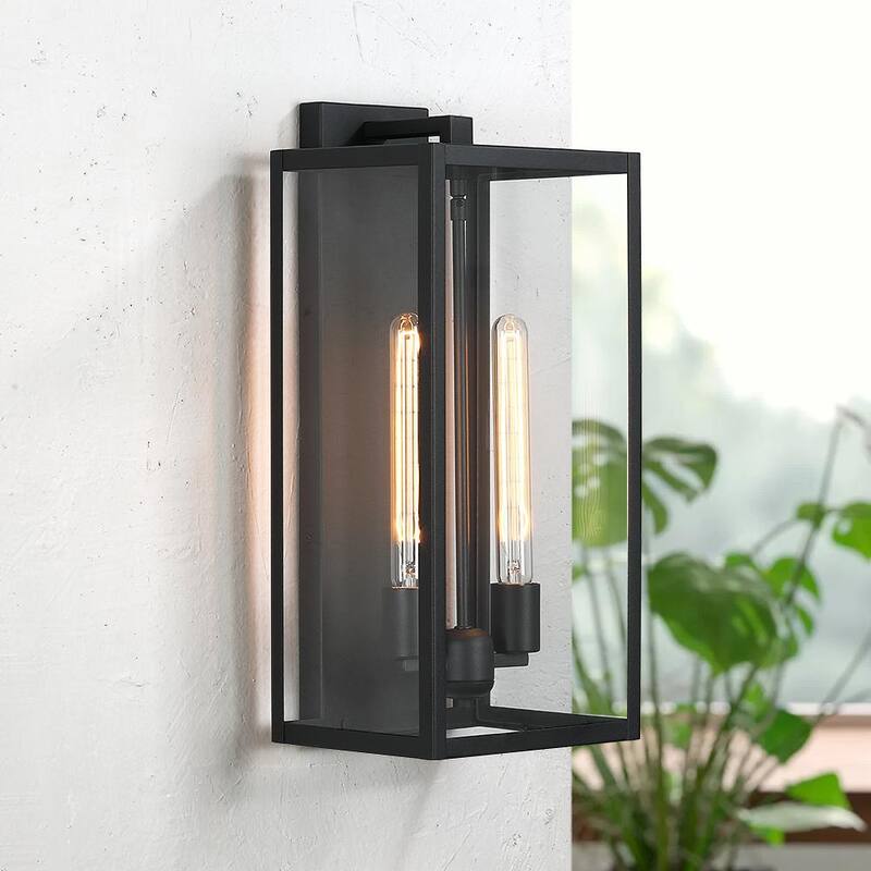 VERDADERO FIN Trevot Lámpara de pared exterior negra moderna de 2 luces de 20.5 pulgadas - TD40020OT