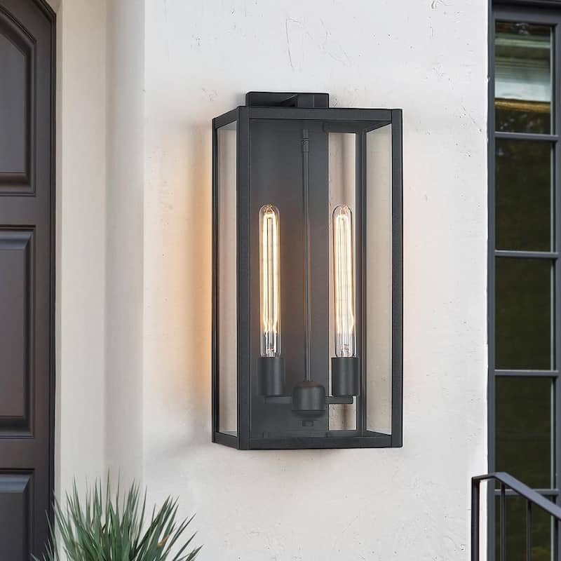 VERDADERO FIN Trevot Lámpara de pared exterior negra moderna de 2 luces de 20.5 pulgadas - TD40020OT