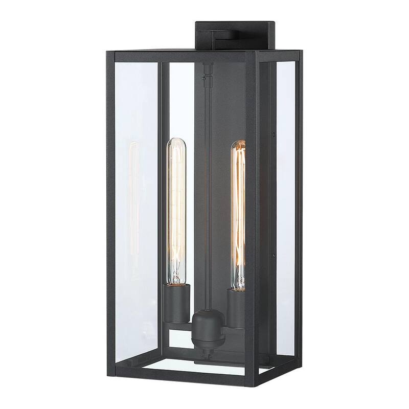 VERDADERO FIN Trevot Lámpara de pared exterior negra moderna de 2 luces de 20.5 pulgadas - TD40020OT