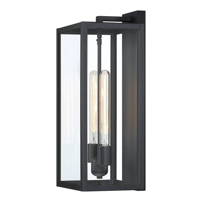 VERDADERO FIN Trevot Lámpara de pared exterior negra moderna de 2 luces de 20.5 pulgadas - TD40020OT
